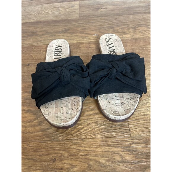 Sam & Libby Black Velvet Bow Cork Slide Sandals - Picture 2 of 7